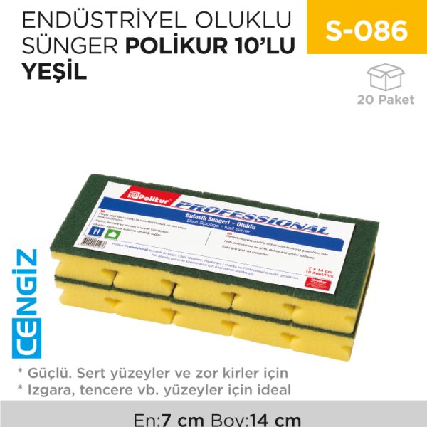ENDÜSTRİYEL OLUKLU SÜNGER POLİKUR 10LU YEŞİL (2649)