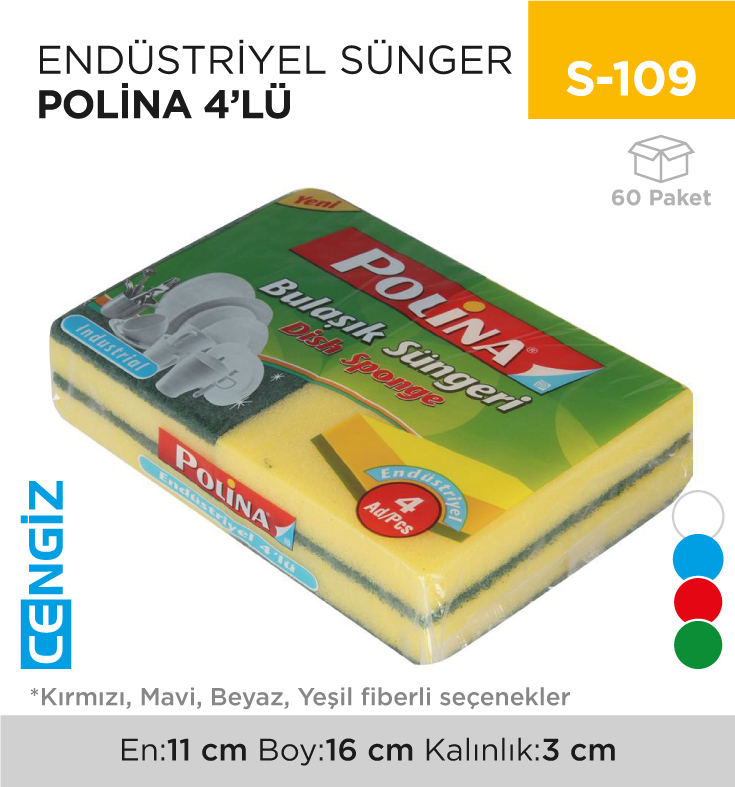 ENDÜSTRİYEL SÜNGER POLİNA 4LÜ (2233-2484)