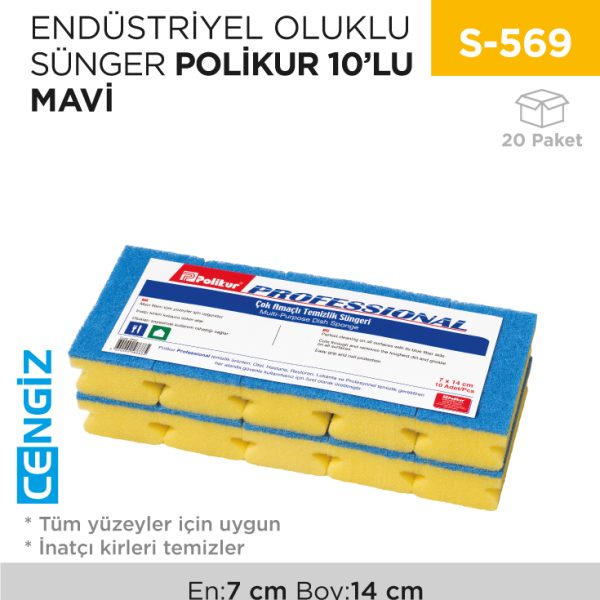 ENDÜSTRİYEL OLUKLU SÜNGER POLİKUR 10LU MAVİ(2662)