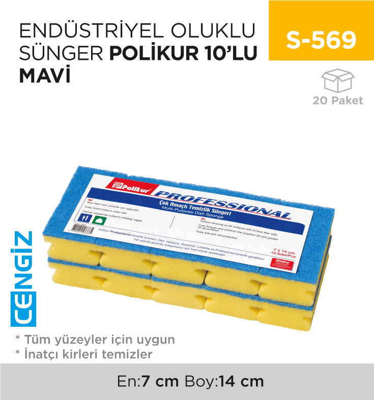 ENDÜSTRİYEL OLUKLU SÜNGER POLİKUR 10LU MAVİ(2662)
