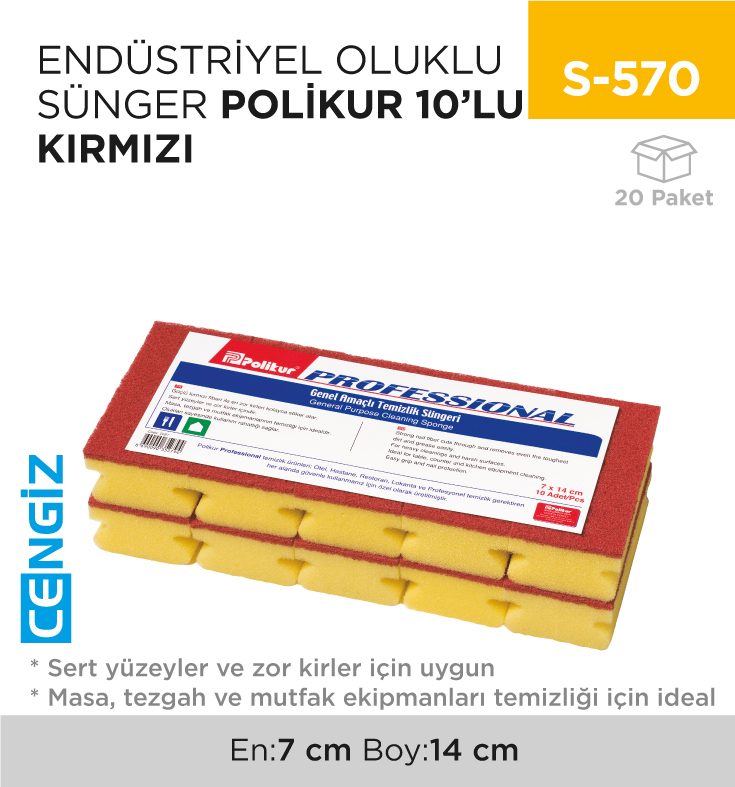 ENDÜSTRİYEL OLUKLU SÜNGER POLİKUR 10LU KIRMIZI(2697)