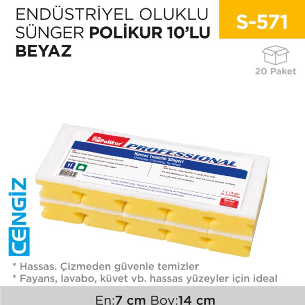 ENDÜSTRİYEL OLUKLU SÜNGER POLİKUR 10LU BEYAZ(2648)