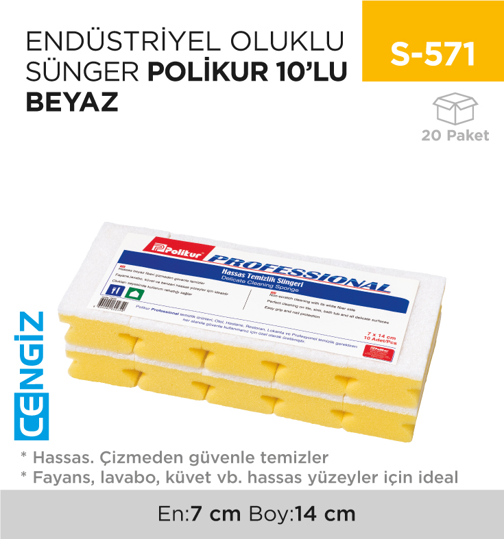 ENDÜSTRİYEL OLUKLU SÜNGER POLİKUR 10LU BEYAZ(2648)