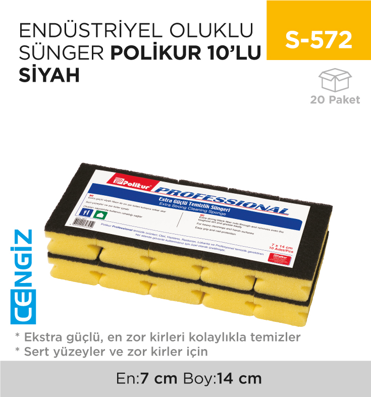 ENDÜSTRİYEL OLUKLU SÜNGER POLİKUR 10LU SİYAH(2647)
