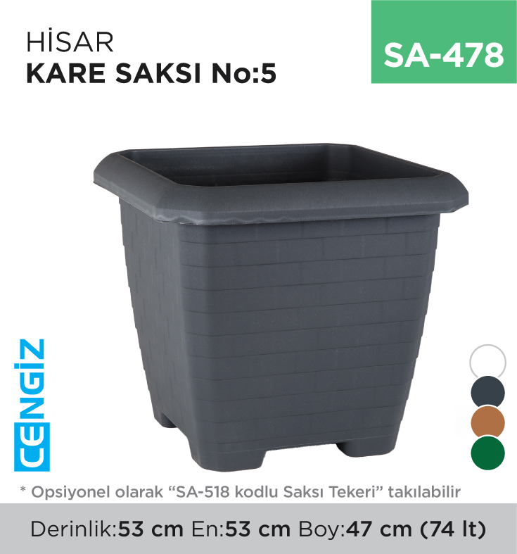 HİSAR KARE SAKSI NO:5 TABAKSIZ (74 LT) (HK05)