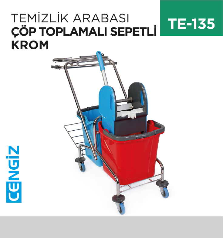 TEMİZLİK ARABASI KROM ÇÖP TOPLAMALI SEPETLİ (CK760)