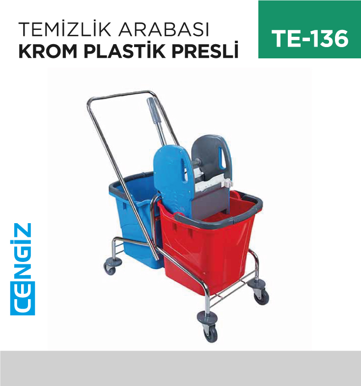 TEMİZLİK ARABASI KROM PLASTİK PRESLİ (CK753)
