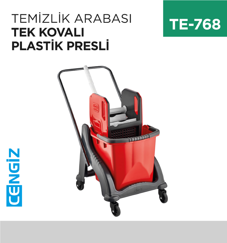 TEMİZLİK ARABASI TEK KOVALI PLASTİK PRESLİ
