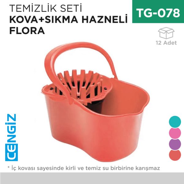 TEMİZLİK SETİ KOVA+SIKMA HAZNELİ FLORA (F059)