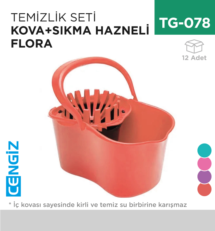 TEMİZLİK SETİ KOVA+SIKMA HAZNELİ FLORA (F059)