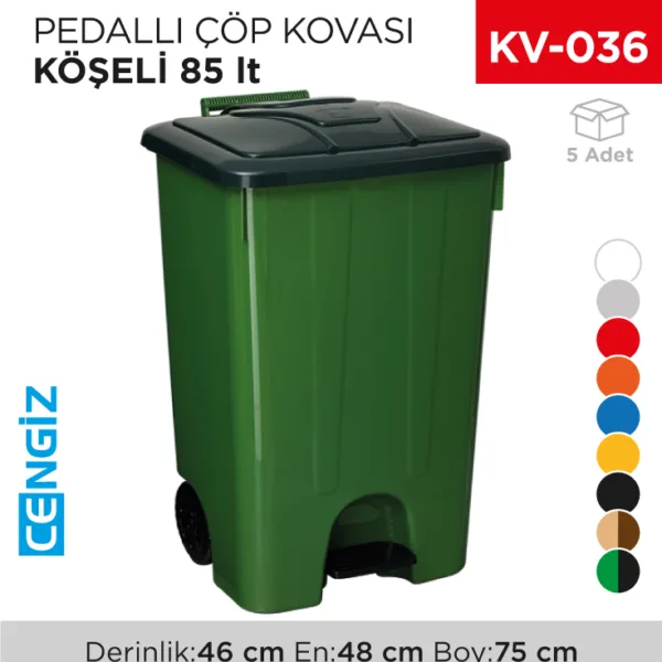 PEDALLI ÇÖP KOVASI KÖŞELİ 85 LT (4265)
