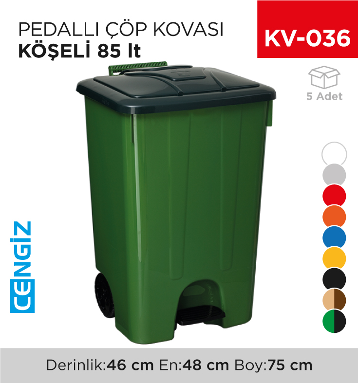 PEDALLI ÇÖP KOVASI KÖŞELİ 85 LT (4265)
