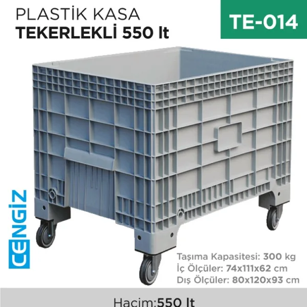 PLASTİK KASA TEKERLEKLİ 550 LT