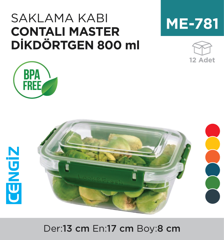 SAKLAMA KABI CONTALI  MASTER DİKDÖRTGEN  800 ML(30812)