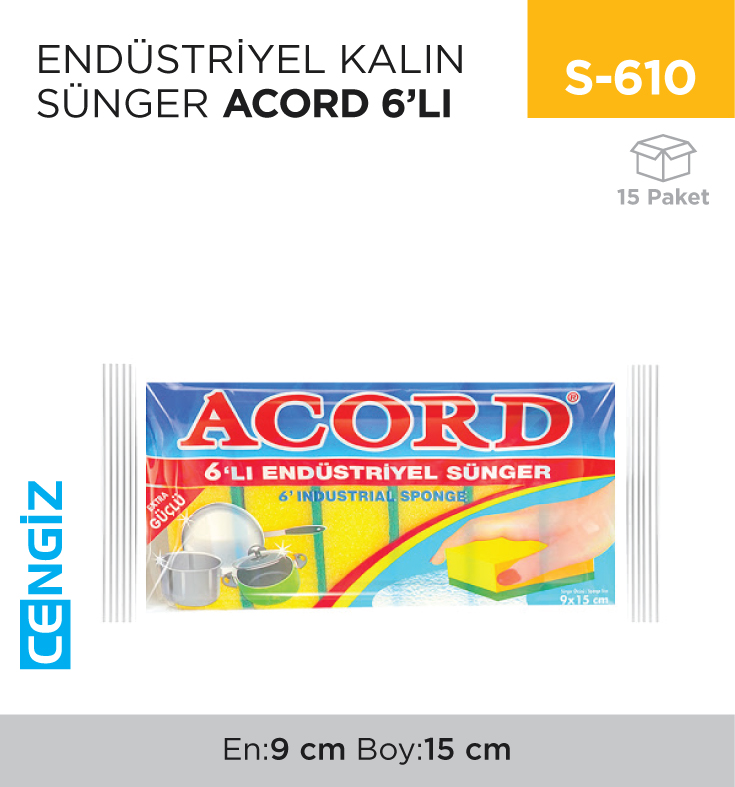 ENDÜSTRİYEL KALIN SÜNGER ACORD 6LI (480)