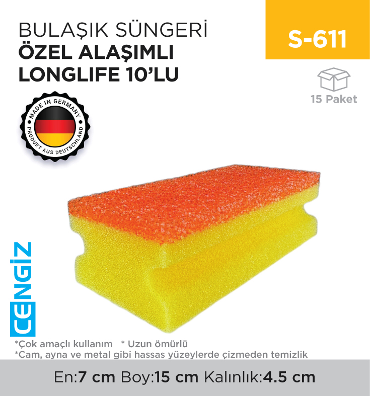 BULAŞIK SÜNGERİ  ÖZEL ALAŞIMLI LONGLIFE 10LU (5070SÜLO)